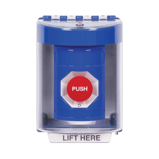 SS2472NT-EN STI Blue Indoor/Outdoor Surface Key-to-Reset (Illuminated) Stopper Station with No Text Label English