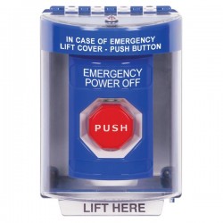 SS2472PO-EN STI Blue Indoor/Outdoor Surface Key-to-Reset (Illuminated) Stopper Station with EMERGENCY POWER OFF Label English