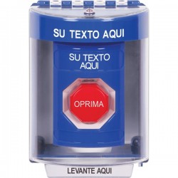 SS2472ZA-ES STI Blue Indoor/Outdoor Surface Key-to-Reset Stopper Station w/ Custom Text Spanish