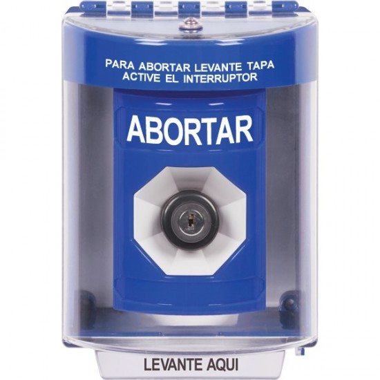 SS2473AB-ES STI Blue Indoor/Outdoor Surface Key-to-Activate Stopper Station with ABORT Label Spanish