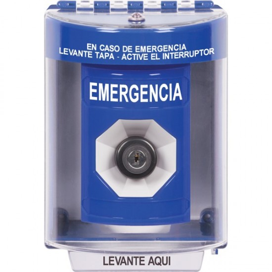 SS2473EM-ES STI Blue Indoor/Outdoor Surface Key-to-Activate Stopper Station with EMERGENCY Label Spanish