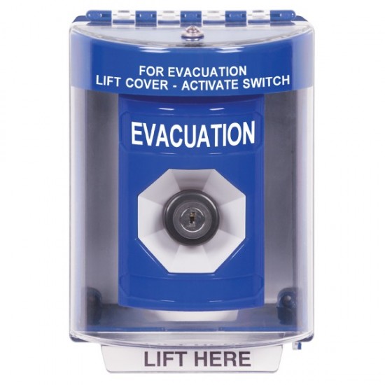 SS2473EV-EN STI Blue Indoor/Outdoor Surface Key-to-Activate Stopper Station with EVACUATION Label English