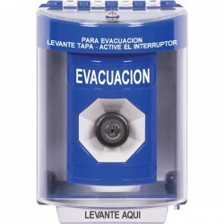 SS2473EV-ES STI Blue Indoor/Outdoor Surface Key-to-Activate Stopper Station with EVACUATION Label Spanish