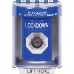 SS2473LD-EN STI Blue Indoor/Outdoor Surface Key-to-Activate Stopper Station with LOCKDOWN Label English
