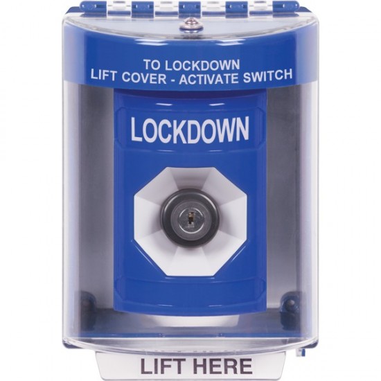 SS2473LD-EN STI Blue Indoor/Outdoor Surface Key-to-Activate Stopper Station with LOCKDOWN Label English