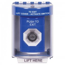 SS2473PX-EN STI Blue Indoor/Outdoor Surface Key-to-Activate Stopper Station with PUSH TO EXIT Label English