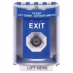 SS2473XT-EN STI Blue Indoor/Outdoor Surface Key-to-Activate Stopper Station with EXIT Label English