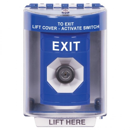 SS2473XT-EN STI Blue Indoor/Outdoor Surface Key-to-Activate Stopper Station with EXIT Label English