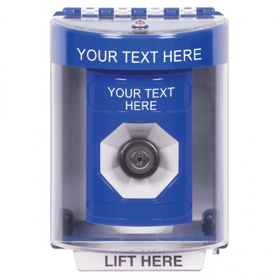 SS2473ZA-EN STI Blue Indoor/Outdoor Surface Key-to-Activate Stopper Station with Non-Returnable Custom Text Label English