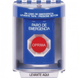 SS2474ES-ES STI Blue Indoor/Outdoor Surface Momentary Stopper Station with EMERGENCY STOP Label Spanish