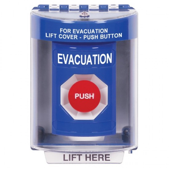 SS2474EV-EN STI Blue Indoor/Outdoor Surface Momentary Stopper Station with EVACUATION Label English