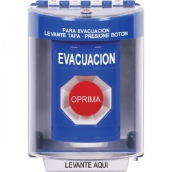 SS2474EV-ES STI Blue Indoor/Outdoor Surface Momentary Stopper Station with EVACUATION Label Spanish