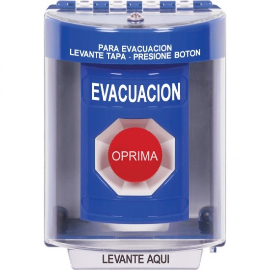 SS2474EV-ES STI Blue Indoor/Outdoor Surface Momentary Stopper Station with EVACUATION Label Spanish