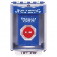 SS2474PO-EN STI Blue Indoor/Outdoor Surface Momentary Stopper Station with EMERGENCY POWER OFF Label English