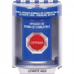 SS2474PS-ES STI Blue Indoor/Outdoor Surface Momentary Stopper Station with FUEL PUMP SHUT DOWN Label Spanish