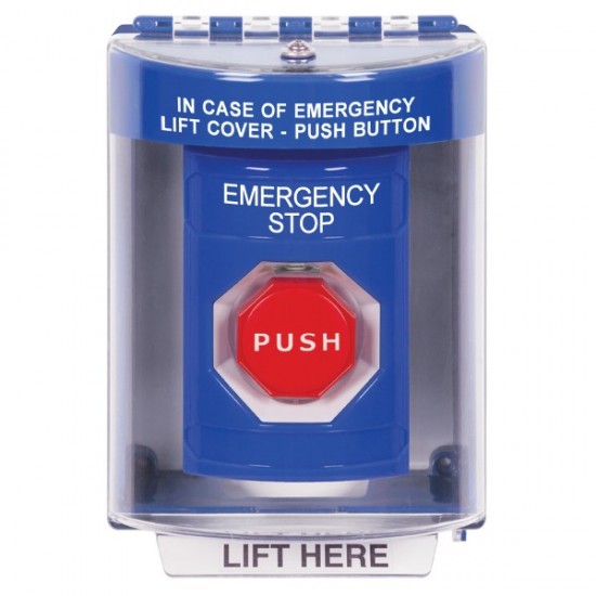 SS2475ES-EN STI Blue Indoor/Outdoor Surface Momentary (Illuminated) Stopper Station with EMERGENCY STOP Label English