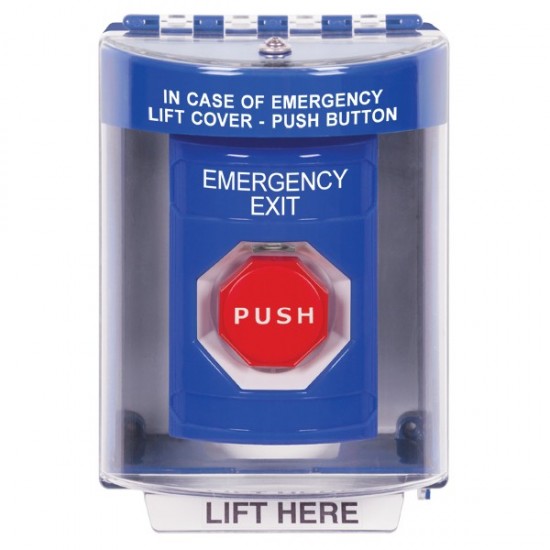 SS2475EX-EN STI Blue Indoor/Outdoor Surface Momentary (Illuminated) Stopper Station with EMERGENCY EXIT Label English