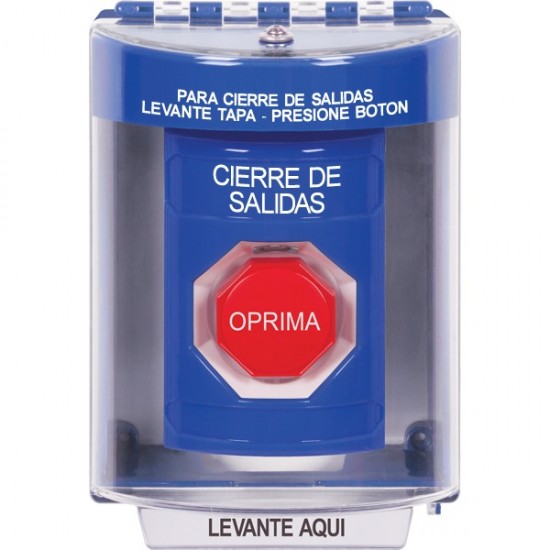 SS2475LD-ES STI Blue Indoor/Outdoor Surface Momentary (Illuminated) Stopper Station with LOCKDOWN Label Spanish