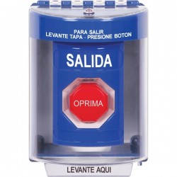 SS2475XT-ES STI Blue Indoor/Outdoor Surface Momentary (Illuminated) Stopper Station with EXIT Label Spanish