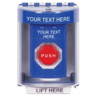 SS2475ZA-EN STI Blue Indoor/Outdoor Surface Momentary Stopper Station w/ Custom Text Label