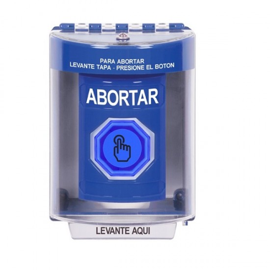 SS2476AB-ES STI Blue Indoor/Outdoor Surface Momentary (Illuminated) with Blue Lens Stopper Station with ABORT Label Spanish