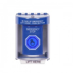 SS2476ES-EN STI Blue Indoor/Outdoor Surface Momentary (Illuminated) Stopper Station w/ EMERGENCY STOP Label