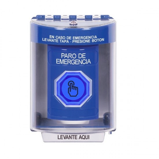 SS2476ES-ES STI Blue Indoor/Outdoor Surface Momentary (Illuminated) Stopper Station w/ EMERGENCY STOP Spanish