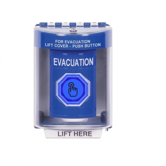 SS2476EV-EN STI Blue Indoor/Outdoor Surface Momentary (Illuminated) Stopper Station w/ EVACUATION Label