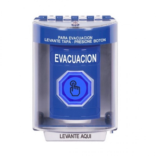 SS2476EV-ES STI Blue Indoor/Outdoor Surface Momentary (Illuminated) Stopper Station w/ EVACUATION Spanish
