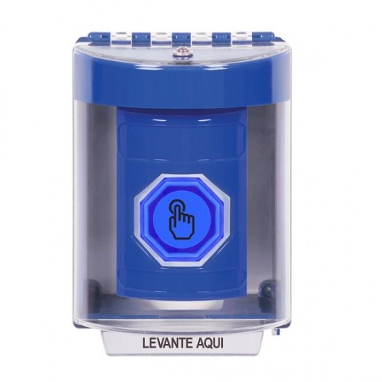 SS2476NT-ES STI Blue Indoor/Outdoor Surface Momentary (Illuminated) with Blue Lens Stopper Station with No Text Label Spanish