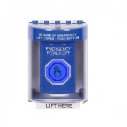 SS2476PO-EN STI Blue Indoor/Outdoor Surface Momentary (Illuminated) Stopper Station w/ EMERGENCY POWER OFF Label