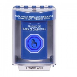 SS2476PS-ES STI Blue Indoor/Outdoor Surface Momentary (Illuminated) Stopper Station w/ FUEL PUMP SHUT DOWN Spanish