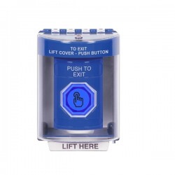 SS2476PX-EN STI Blue Indoor/Outdoor Surface Momentary (Illuminated) Stopper Station w/ PUSH TO EXIT Label