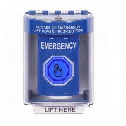 SS2477EM-EN STI Blue Indoor/Outdoor Surface Weather Resistant Momentary Stopper Station w/ EMERGENCY Label SS2477EM-EN STI Blue Indoor/Outdoor Surface Weather Resistant Momentary Stopper Station w/ EMERGENCY Label