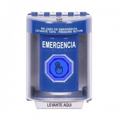 SS2477EM-ES STI Blue Indoor/Outdoor Surface Weather Resistant Momentary Stopper Station w/ EMERGENCY Spanish