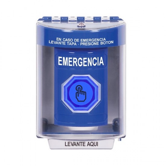 SS2477EM-ES STI Blue Indoor/Outdoor Surface Weather Resistant Momentary Stopper Station w/ EMERGENCY Spanish