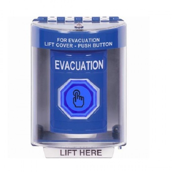 SS2477EV-EN STI Blue Indoor/Outdoor Surface Weather Resistant Momentary Stopper Station w/ EVACUATION Label