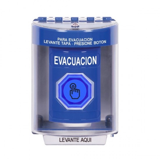 SS2477EV-ES STI Blue Indoor/Outdoor Surface Weather Resistant Momentary Stopper Station w/ EVACUATION Spanish