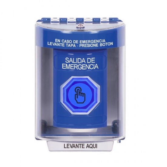 SS2477EX-ES STI Blue Indoor/Outdoor Surface Weather Resistant Momentary Stopper Station w/ EMERGENCY EXIT Spanish