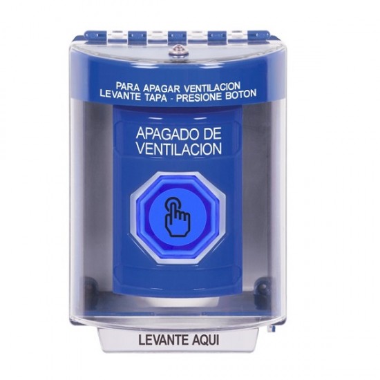 SS2477HV-ES STI Blue Indoor/Outdoor Surface Weather Resistant Momentary Stopper Station w/ HVAC SHUT DOWN Spanish
