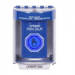 SS2477PX-ES STI Blue Indoor/Outdoor Surface Weather Resistant Momentary Stopper Station w/ PUSH TO EXIT Spanish