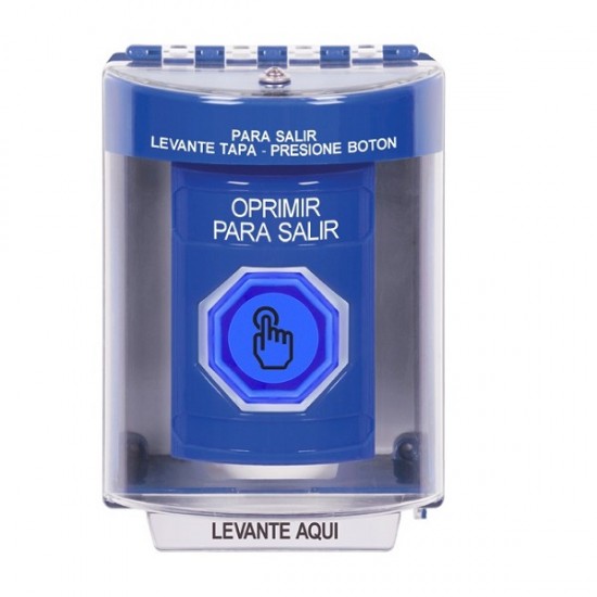 SS2477PX-ES STI Blue Indoor/Outdoor Surface Weather Resistant Momentary Stopper Station w/ PUSH TO EXIT Spanish