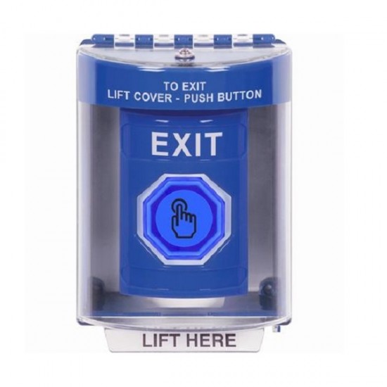SS2477XT-EN STI Blue Indoor/Outdoor Surface Weather Resistant Momentary Stopper Station w/ EXIT Label