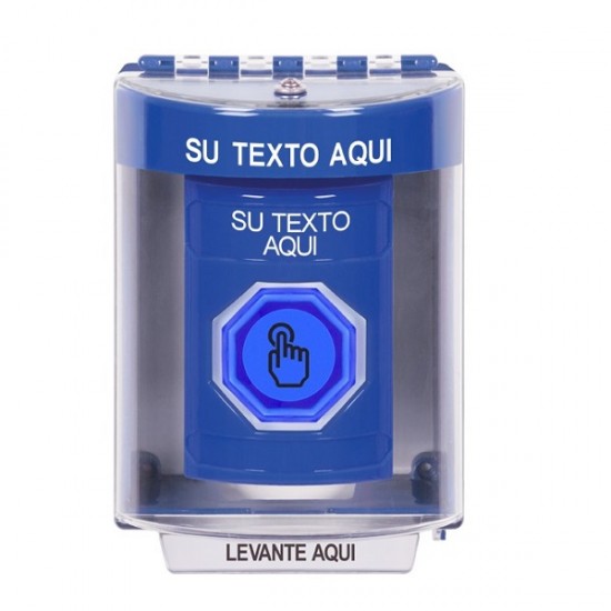SS2477ZA-ES STI Blue Indoor/Outdoor Surface Weather Resistant Momentary Stopper Station w/ Custom Text Spanish