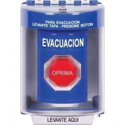 SS2478EV-ES STI Blue Indoor/Outdoor Surface Pneumatic (Illuminated) Stopper Station with EVACUATION Label Spanish