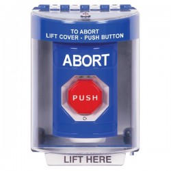 SS2479AB-EN STI Blue Indoor/Outdoor Surface Turn-to-Reset (Illuminated) Stopper Station with ABORT Label English