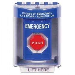 SS2479EM-EN STI Blue Indoor/Outdoor Surface Turn-to-Reset (Illuminated) Stopper Station with EMERGENCY Label English SS2479EM-EN STI Blue Indoor/Outdoor Surface Turn-to-Reset (Illuminated) Stopper Station with EMERGENCY Label English
