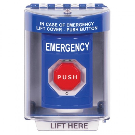 SS2479EM-EN STI Blue Indoor/Outdoor Surface Turn-to-Reset (Illuminated) Stopper Station with EMERGENCY Label English SS2479EM-EN STI Blue Indoor/Outdoor Surface Turn-to-Reset (Illuminated) Stopper Station with EMERGENCY Label English