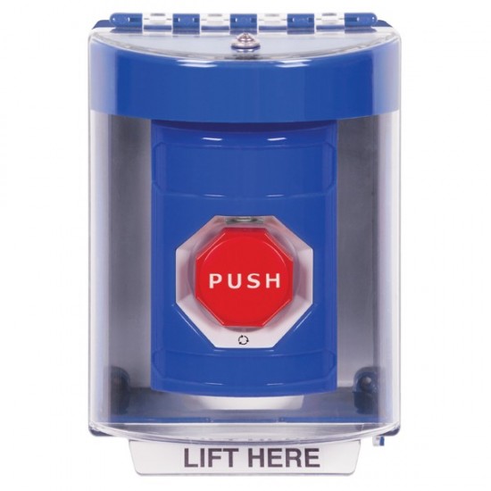 SS2479NT-EN STI Blue Indoor/Outdoor Surface Turn-to-Reset (Illuminated) Stopper Station with No Text Label English