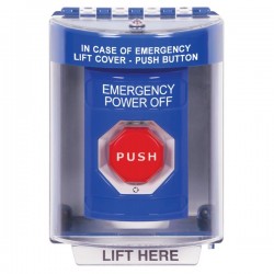 SS2479PO-EN STI Blue Indoor/Outdoor Surface Turn-to-Reset (Illuminated) Stopper Station with EMERGENCY POWER OFF Label English